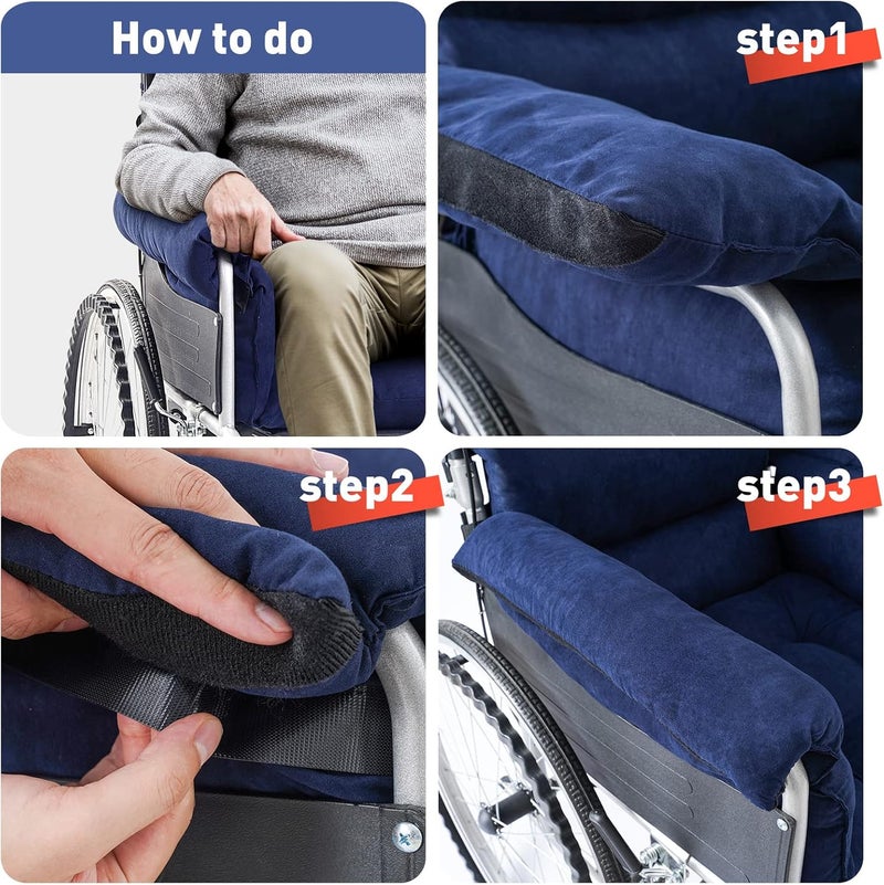 Trendcode Wheelchair Cushions, Pressure Pain Relief Accessories with Armrest Covers, Supports Coccyx & Back, Non-Slip, Fits Wheelchair with 16'' Length Armrest (Navy) - Image 3